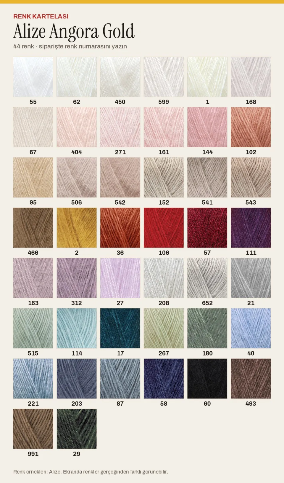 Alize Angora Gold renk kartelası