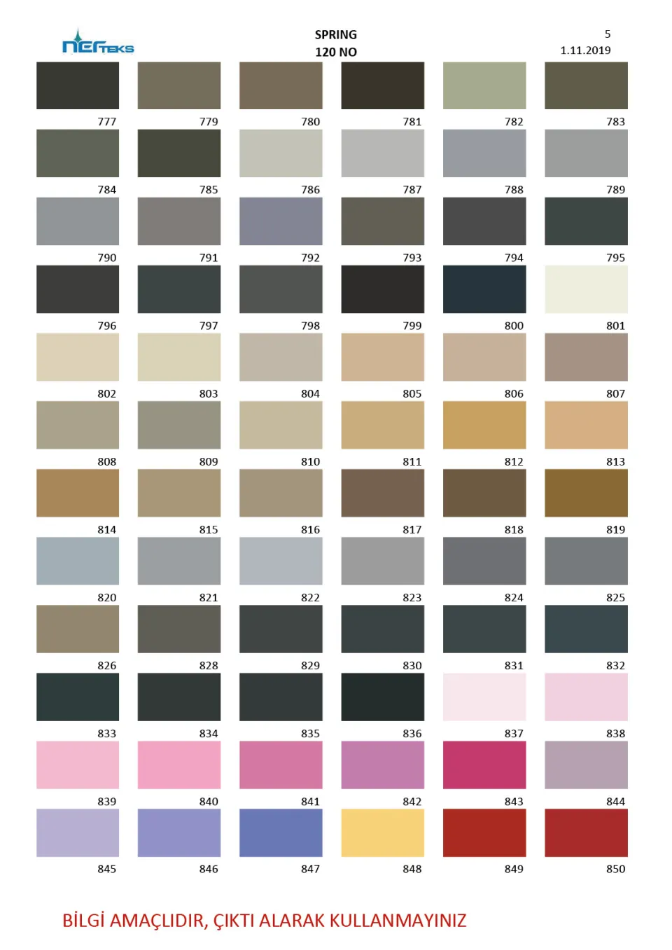 Spring 120 numara dikiş ipliği renk kartelası, 6. sayfa