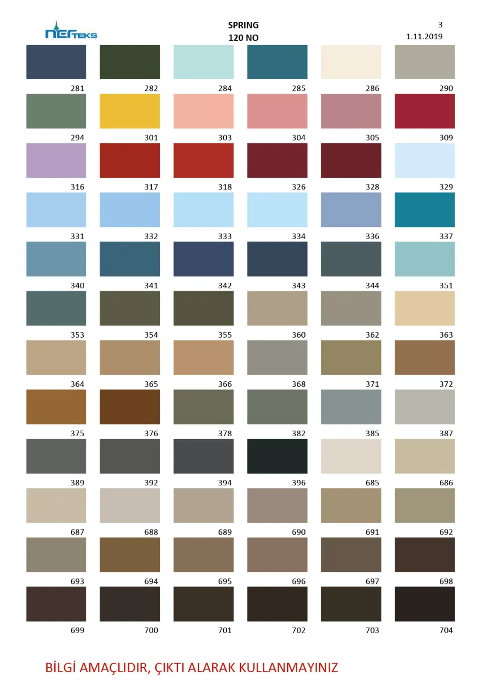 Spring 120 numara dikiş ipliği renk kartelası, 4. sayfa