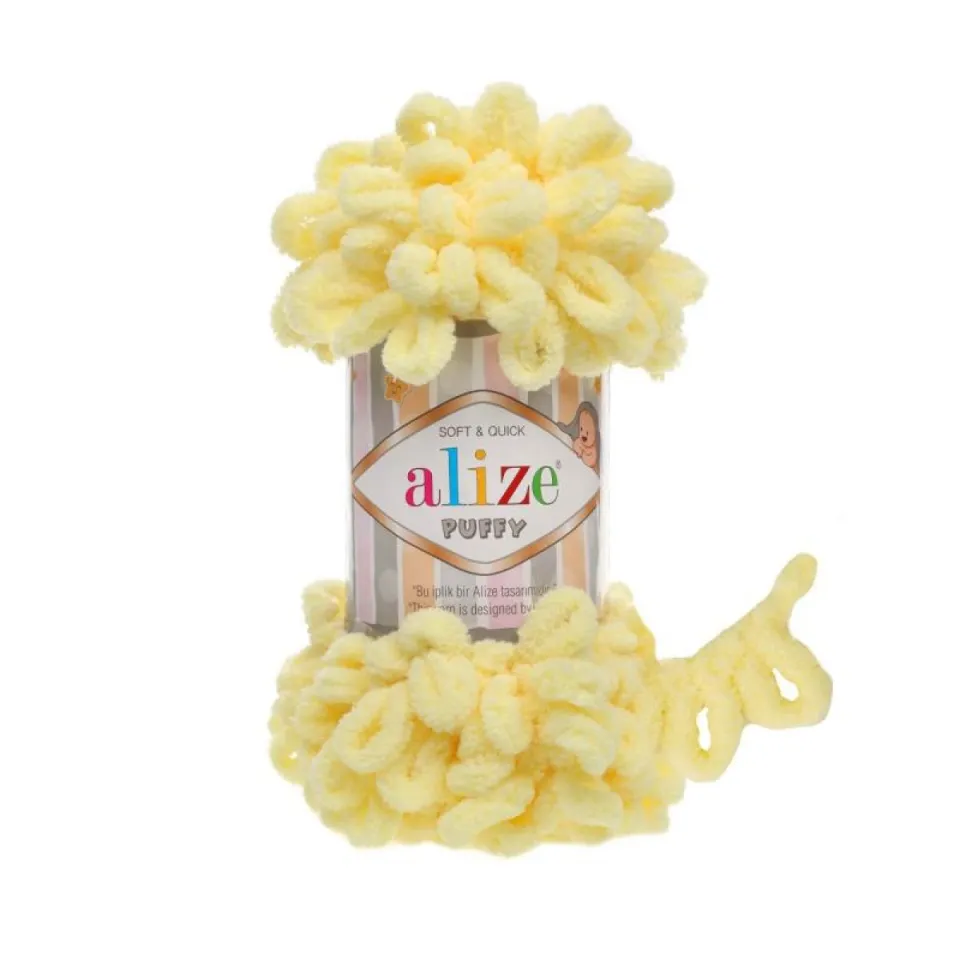 Açık sarı Alize Puffy ilmekli ip, 013 renk kodu