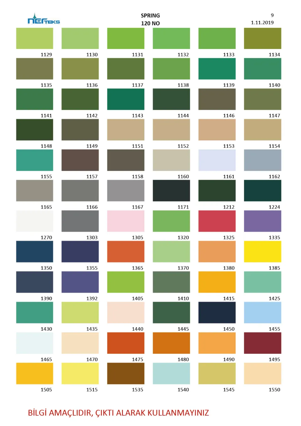 Spring 120 numara dikiş ipliği renk kartelası, 10. sayfa